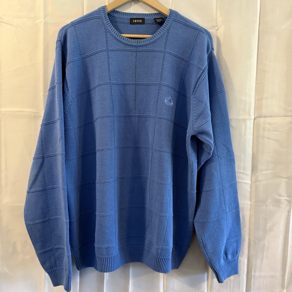 Izod Other - Vintage IZOD L Sky Blue 3D Chunky Heavy Knit Crewneck Sweater Square Dad Y2K